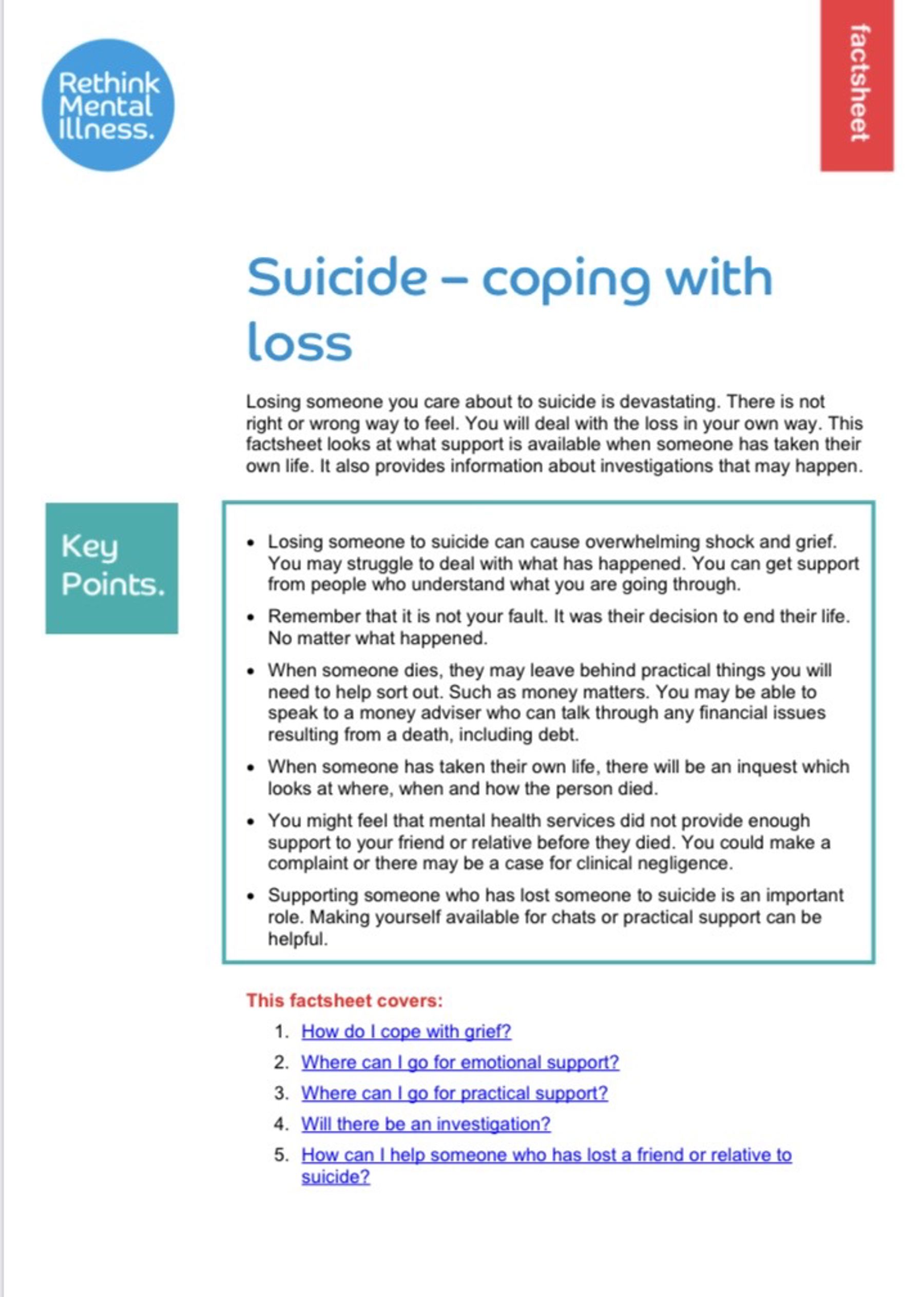 Suicide - Coping with Loss Factsheet